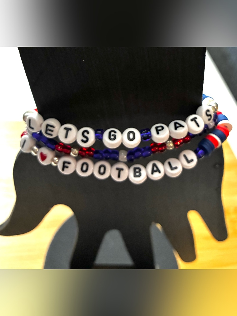 Beaded 'Lets Go Pats' Bracelet Set - White, Red & Blue